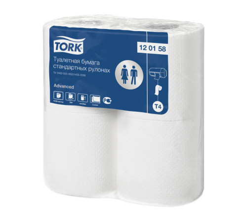 Tork 120158 Туалетная бумага Advanced (T4) 2 слоя, 4 рулона, 23 м, 184 листа (12,5 см), белая