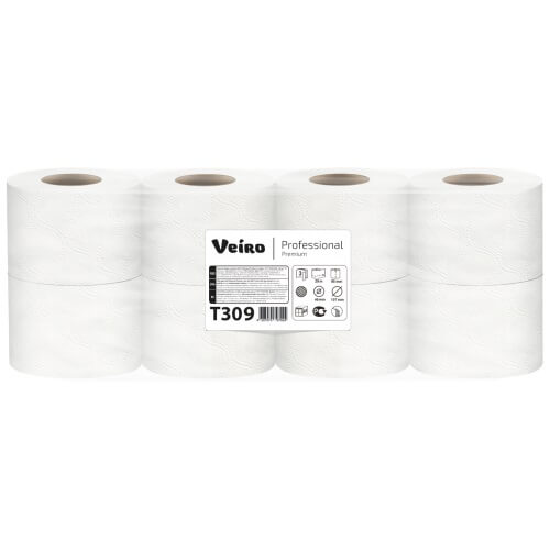 Туалетная бумага Veiro Professional Premium 3-х слойная, 8 рулонов, 20 м, 160 листов (9.5x12.5 см), белая, арт T309