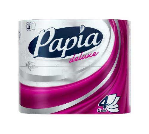 Туалетная бумага Papia Deluxe 4 слоя, 4 рулона 175 м 140 листов (9.5x12.5 см) белая, 5031371 Туалетная бумага Papia Deluxe 4 слоя, 4 рулона 175 м 140 листов (9.5x12.5 см) белая, 5031371