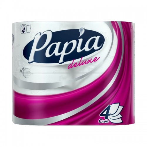 Туалетная бумага Papia Deluxe 4-х слойная, 4 рулона, 17,5 м, 140 листов (9.5x12.5 см), белая, арт 5031371