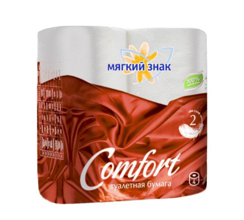Туалетная бумага Мягкий знак Classic Comfort 2 слоя, 4 рулона Сясьский ЦБК C90 Туалетная бумага Мягкий знак Classic Comfort 2 слоя, 4 рулона Сясьский ЦБК C90
