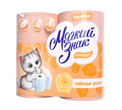 Туалетная бумага Мягкий знак Comfort Чайная роза 2 слоя, 4 рулона, персиковая Сясьский ЦБК C94