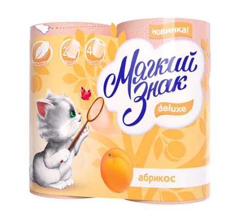 Туалетная бумага Мягкий знак Aroma Абрикос 2 слоя, 4 рулона, 160 листов, бежевая пастель Сясьский ЦБК C78