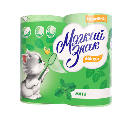 Туалетная бумага Мягкий знак Aroma Мята 2 слоя, 4 рулона, 160 листов, мятный Сясьский ЦБК C92