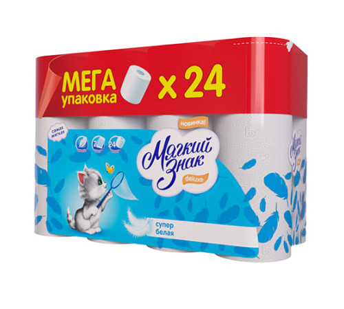 Туалетная бумага Мягкий знак Deluxe 2 слоя, 24 рулона, 135 листов, белая Сясьский ЦБК C52