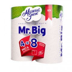 Туалетная бумага Мягкий знак Mr. BIG 2-х слойная, 4 рулона, 320 листов, белая Сясьский ЦБК C118
