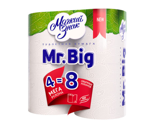 Туалетная бумага Мягкий знак Mr. BIG 2 слоя, 4 рулона, 320 листов, белая Сясьский ЦБК C118