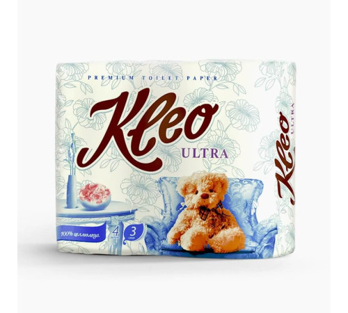 Туалетная бумага Kleo Ultra 3 слоя, 4 рулона, 168 листов, белая Сясьский ЦБК C86