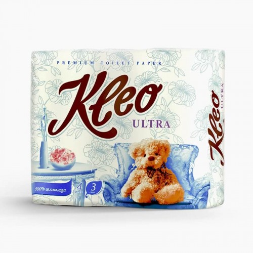 Туалетная бумага Kleo Ultra 3-х слойная, 4 рулона, 168 листов, белая, арт C86