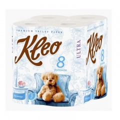 Туалетная бумага Kleo Ultra 3-х слойная, 8 рулонов, 144 листа, белая Сясьский ЦБК C130