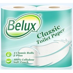 Туалетная бумага Belux Classic 2-х слойная, 4 рулона, 16 м, 140 листов (11.5x9.1 см), белая Семья и комфорт 274371