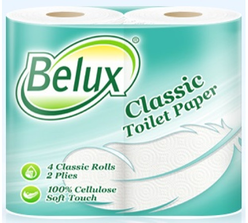Туалетная бумага Belux Classic 2 слоя, 4 рулона, 16 м, 140 листов (11.5x9.1 см), белая Семья и комфорт 274371