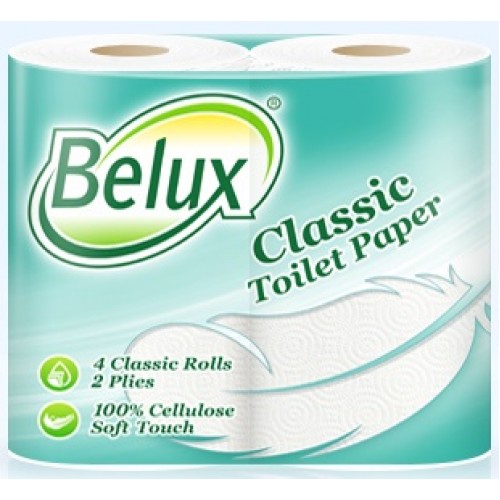 Туалетная бумага Belux Classic 2-х слойная, 4 рулона, 16 м, 140 листов (11.5x9.1 см), белая, арт 274371