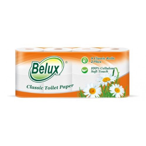 Туалетная бумага Belux 2-х слойная, 8 рулонов, 20 м, 170 листов (11.5x9.5 см), белая, арт 177