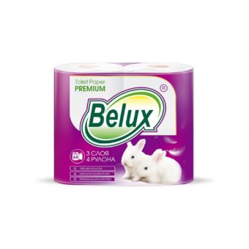 Туалетная бумага Belux 3-х слойная, 4 рулона, 18 м, 150 листов (11.5x9.5 см), белая, арт 2440