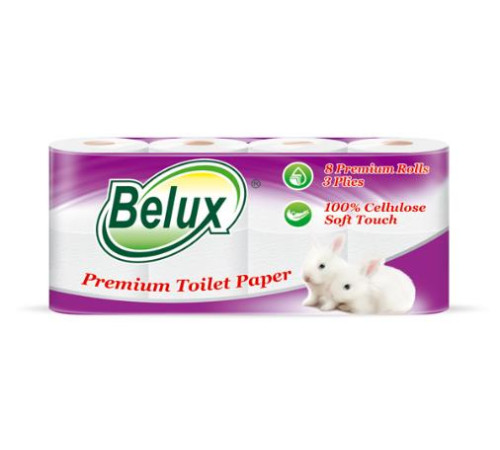 Туалетная бумага Belux 3 слоя, 8 рулонов, 18 м, 150 листов (11.5x9.5 см), белая Семья и комфорт 228001