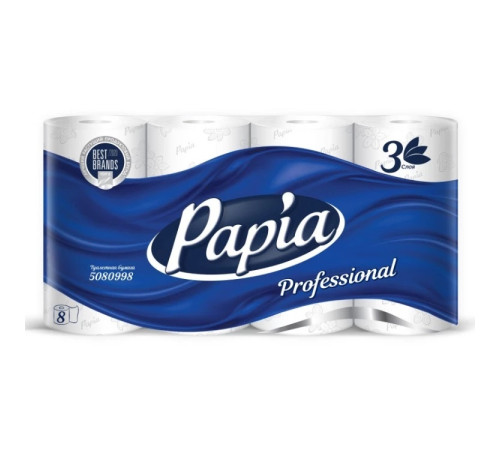 Туалетная бумага Papia Professional 3 слоя, 16.5 метров, 140 листов (9.5x11.8 см), 8 рулонов, белая, Сыктывкар Тиссью Груп 5080998