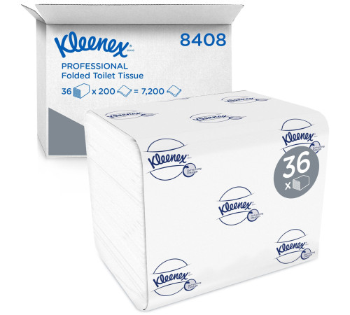Туалетная бумага листовая Kleenex Ultra 2 слоя, 200 листов, 36 упаковок в коробке, белая, Kimberly-Clark 8408