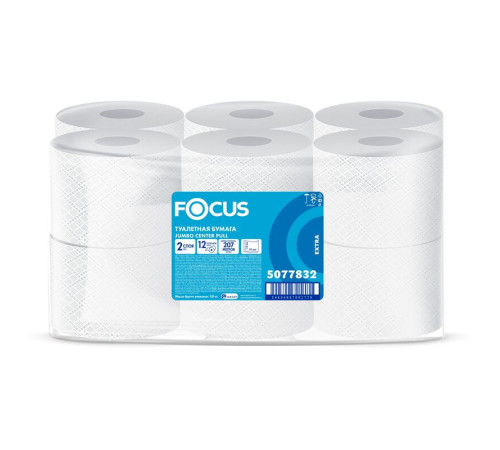 Туалетная бумага Focus Jumbo Premium 2 слоя, 12 рулонов, 207 м, 1183 листа (11,3х17,5 см), белая, втулка 6 см, 5077832