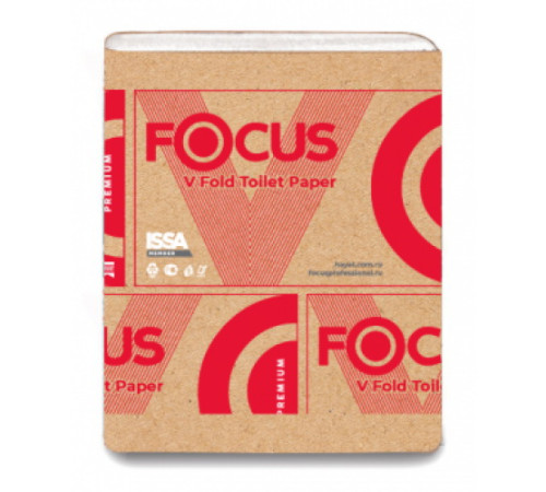 Бумага туалетная листовая Focus Premium, 2 слоя, V сложение, 250 листов, 15 пачек, белая