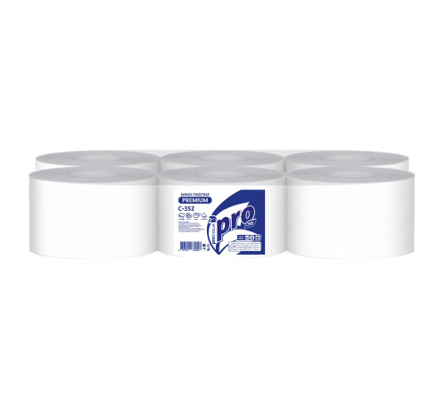 Туалетная бумага PROtissue Premium 2 слоя, 6 рулонов, 215 м, 977 листов (13х22 см), белая, втулка 6 см, Сясьский ЦБК С352