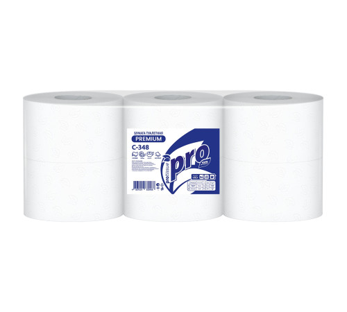 Туалетная бумага PROtissue Premium 2 слоя, 6 рулонов, 300 м, 1364 листа (10,5х22 см), белая, втулка 6 см, Сясьский ЦБК С348
