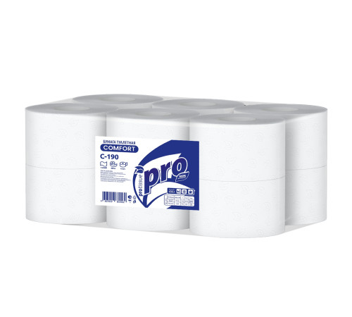 Туалетная бумага PROtissue Comfort 1 слой, 6 рулонов, 200 м, белая, втулка 6 см, Сясьский ЦБК С190