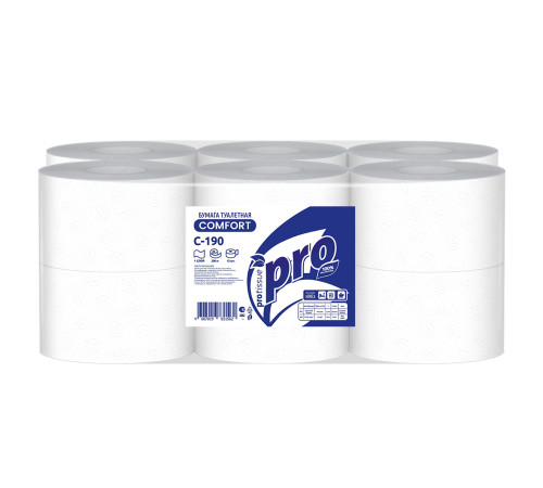 Туалетная бумага PROtissue Comfort 1 слой, 6 рулонов, 200 м, белая, втулка 6 см, Сясьский ЦБК С190