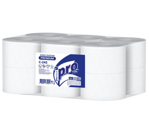 Туалетная бумага PROtissue Premium 2 слоя, 12 рулонов, 120 м, 960 листов (9,5х12,5 мм), белая, втулка 6 см, Сясьский ЦБК С245