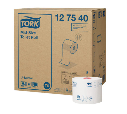 Tork 127540 Туалетная бумага Universal Mid-size (T6) 1 слой, 27 рулонов, 135 м, белая Tork 127540 Туалетная бумага Universal Mid-size (T6) 1 слой, 27 рулонов, 135 м, белая