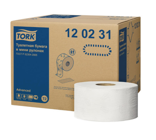 Tork 120231 Туалетная бумага Advanced (T2) 2 слоя, 12 рулонов, 170 м, 1214 листов (14 см), белая Tork 120231 Туалетная бумага Advanced (T2) 2 слоя, 12 рулонов, 170 м, 1214 листов (14 см), белая