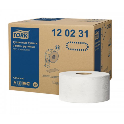 Туалетная бумага Tork Advanced (T2) 2-х слойная, 12 рулонов, 170 м, 1214 листов (14 см), белая, арт 120231