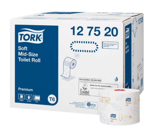 Tork 127520 Туалетная бумага Premium Mid-size (T6) 2 слоя, 27 рулонов, 90 м, белая