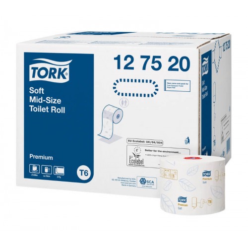 Туалетная бумага Tork Premium Mid-size (T6) 2-х слойная, 27 рулонов, 90 м, белая, арт 127520