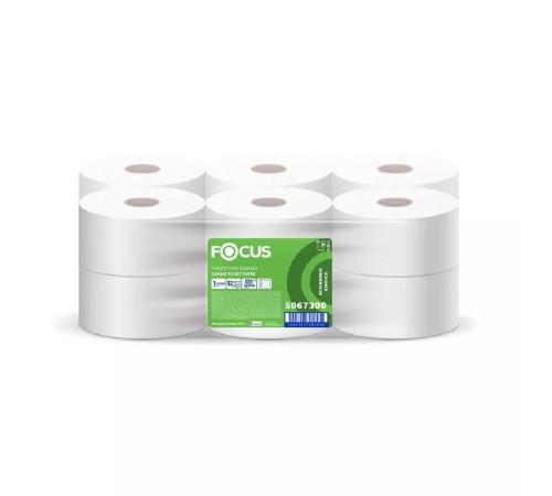 Туалетная бумага FOCUS ECO JUMBO, 1 слой, Белая, 525 м, 12 рулонов 5067300
