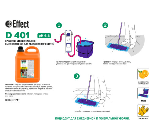 Универсальное высокопенное средство для мытья поверхностей Дельта 401, 5 л, Effect 26002 1/2
