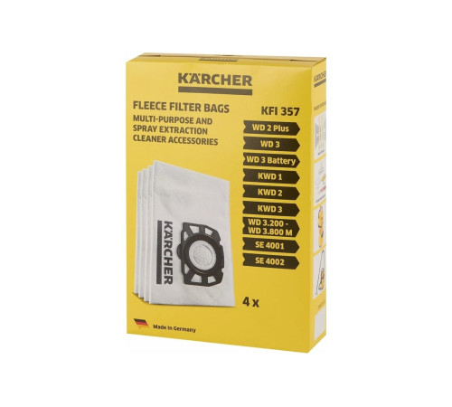 Фильтр-мешки из нетканого материала для пылесосов WD2, WD3, KWD1, KWD3, SE4001 и SE4002, 4 штуки, Karcher 2.863-314.0