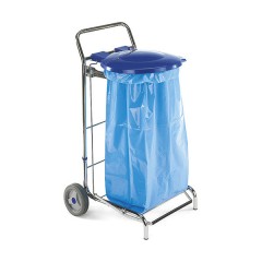Тележка для мусора гостиничная круглая хромированная складная, с 2 колесами, с педалью и синей крышкой, для наружного использования, 120 л, Dust TTS 4100
