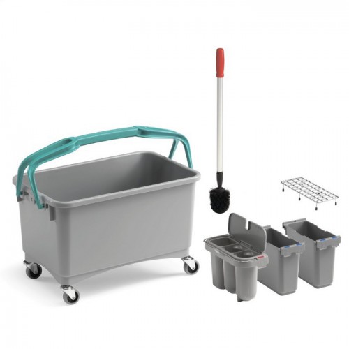 Ведро для уборки туалета на колесах с 3 контейнерами, щеткой и решеткой, серое, 28 л TTS 3260K02
