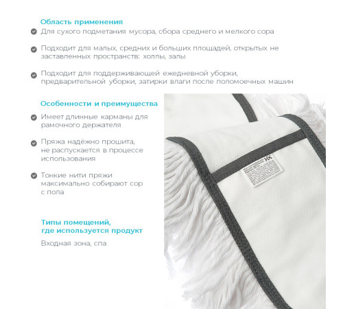 Моп хлопковый разрезной, крепление карман, 60 см HQ Профилайн 73893 24/1