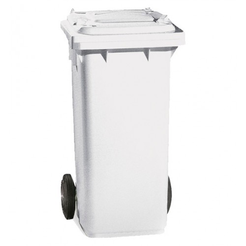Контейнер для отходов на колесах с зеленой крышкой, белый, 120 л