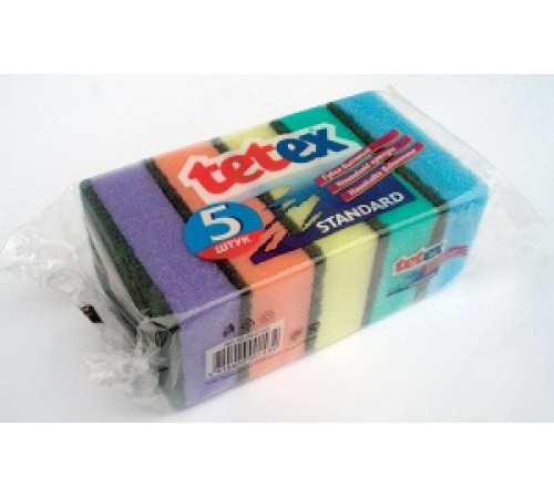 Губки для мытья посуды TETEX Standart, 95х65х31 мм, 5 шт в упаковке, 1/40 TET 02-02-0143